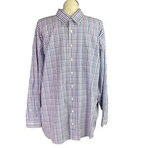 Stafford Travel Super Shirt Men 19 36 37 Big Purple White Blue Plaid Long Sleeve